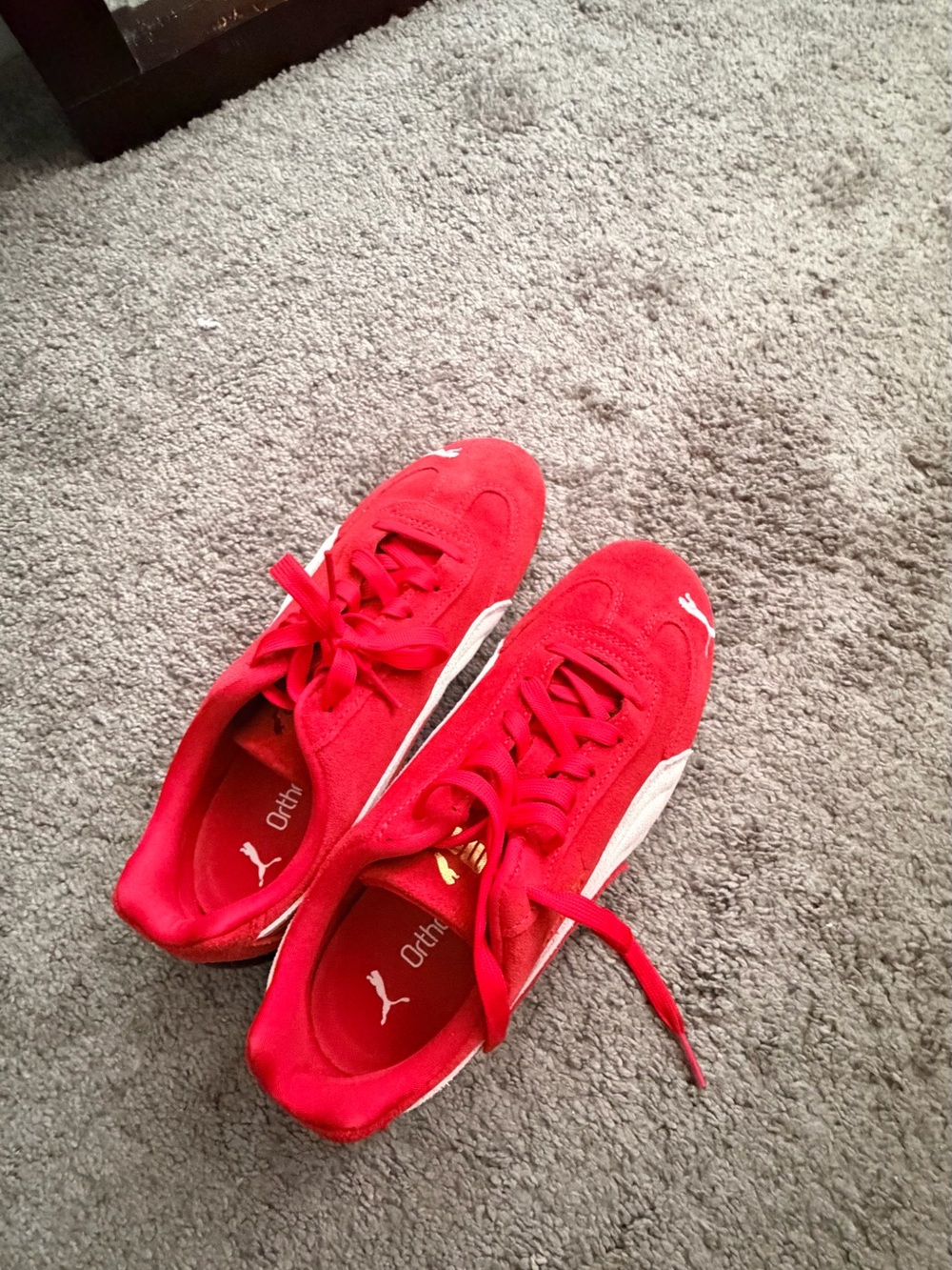 Puma Women's Red Speedcat Suede Lace-Up Sneakers with White Formstripe